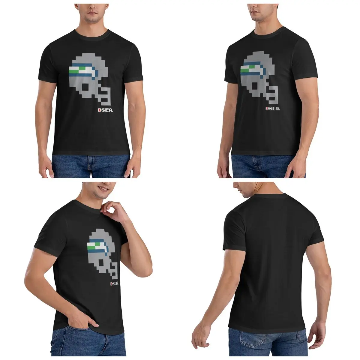 Seahawks Tecmo Bowl Helmet Men T-Shirt Classic Oversized T Shirts Men's O-Neck Cotton Tees Short Summer Male