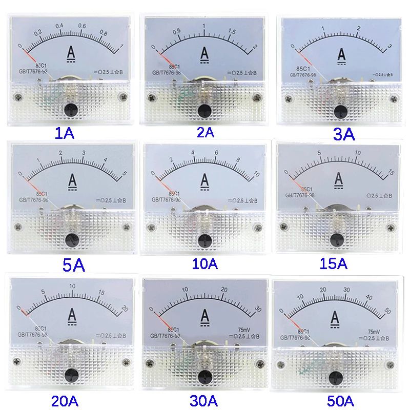 1PCS 85C1-A 1A 2A 3A 5A 10A 15A 20A 30A 50A 75A DC Analog Meter Panel AMP Current Ammeters Gauge