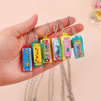 10/20Pcs Cartoon Mini Harmonica With Necklace Musical Toys For Kids Pinata Fillers Boy Girl Christmas Gift Birthday Party Favors