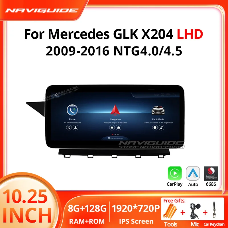 NAVIGUIDE 10.25'' Android 13 For Mercedes GLK X204 2009-2015 Car GPS Radio Carplay Auto Touch Screen Stereo Multimedia Player BT