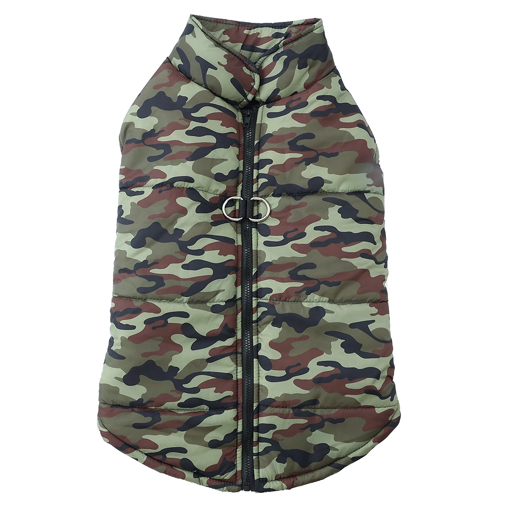 Winter Warm Clothes for Medium Large Dogs Windproof Padded Dog Vest Jacket with D-ring Fashion Camouflage Print Labrador Outfits
