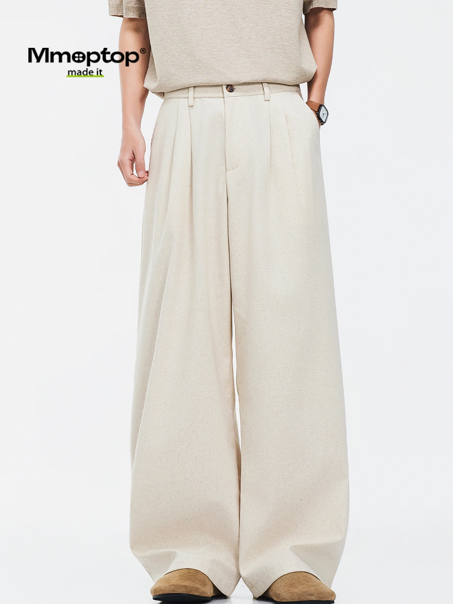 

MMOPTOP Men's Casual Straight Leg Trousers Loose Fit Linen Drapey Wide Leg Long Pants Simple Style Summer Commute Wear