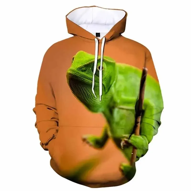 Color Chameleon Lizard Hoodie Animal 3D Print Men Women Casual Hoodies Oversized Pullover Hooded Sweatshirts Kids Tops Clothing