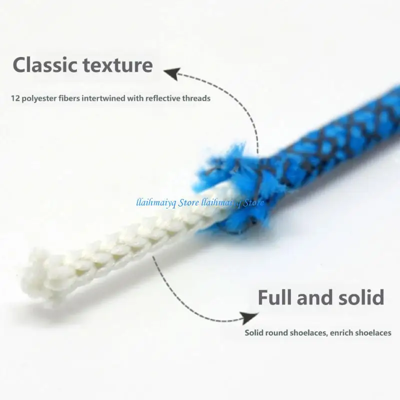 573B Reflective  Shoelace Anti Slip Round Polyester Shoelaces 120cm Long Shoe Laces Replacement For Sport Footwear Sneakers