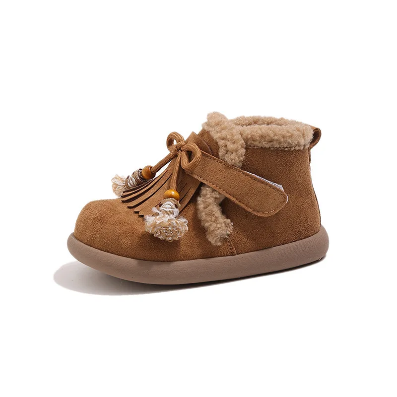

2025 New Winter Girls' Sweet Tassel Fleece Cotton Shoes Fashionable Warm Princess Style Kids Cozy Shoes