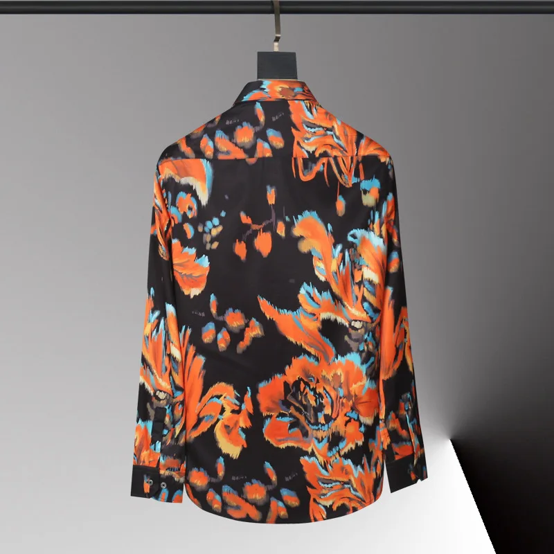 New autumn and winter men's long sleeved shirt with fashionable fit, digital printing, no ironing shirt