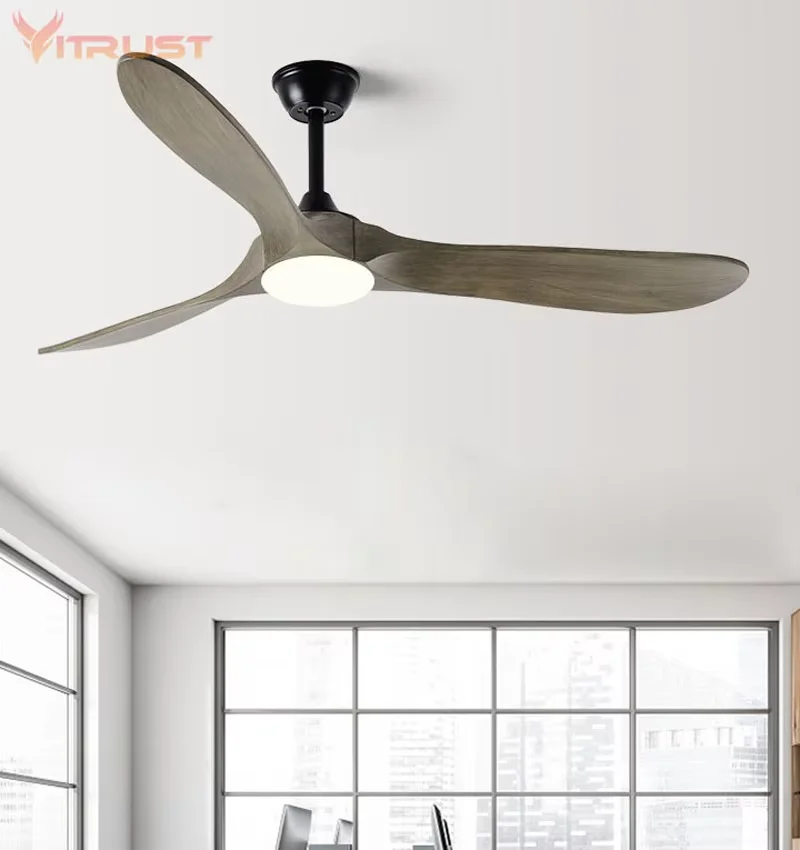 Strong Wind Wooden Ceiling Fan Solid Wood Ceiling Fan Lamp with For Living Room Bedroom Restaurant Retro Wooden Pendant Lamp