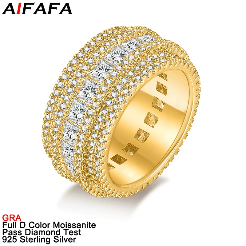 Stunning D Color Full Moissanite Diamond Rings for Men Women Hip Hop s925 Silver Moissanita Gold Row Ring Fine Jewelry