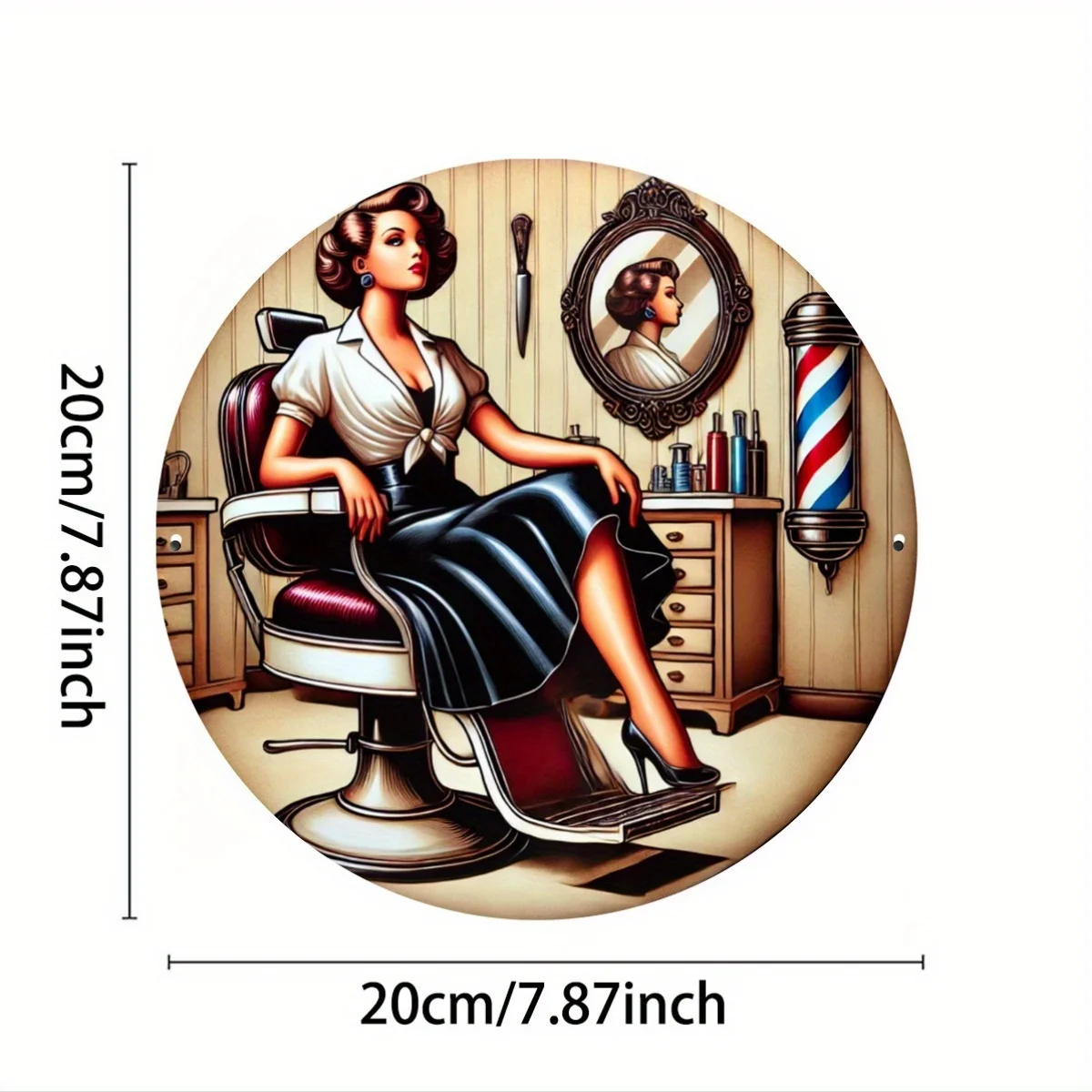 1pc Vintage Barber Shop Metal Sign, Iron Round Wall Art with Pre-Drilled Holes, Retro Haircut Themed Plaque for Salon, Home & Cl