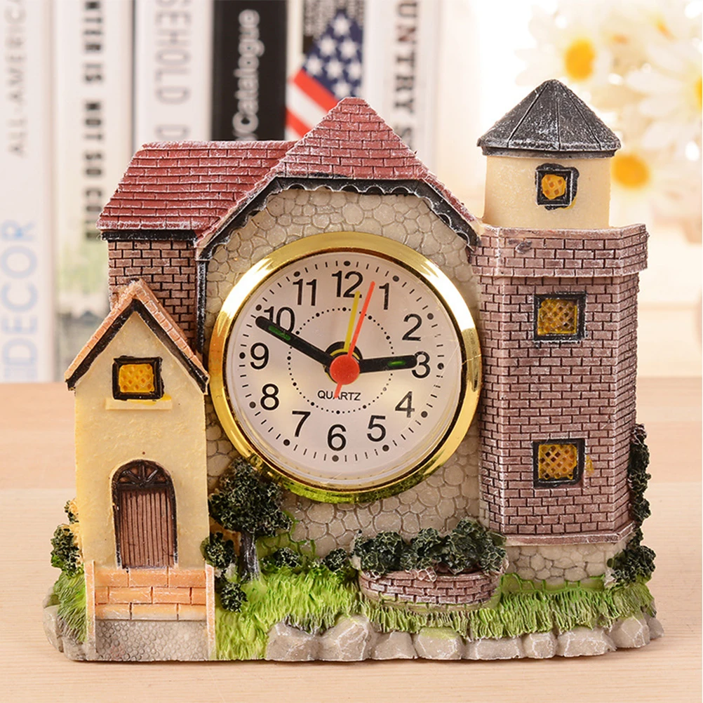 

1Pcs Modern Style Castle Alarm Clock Delicate Craftsmanship Roman Inspired Decorative Clock for Living Room Shelf Display Eye