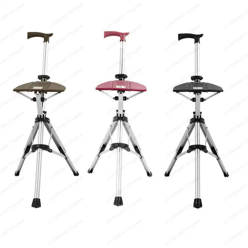 Lightweight Aluminum Alloy Foldable Cane Chair, Adjustable Walking Stick with Seat for Seniors, Heavy Duty Portable Stool