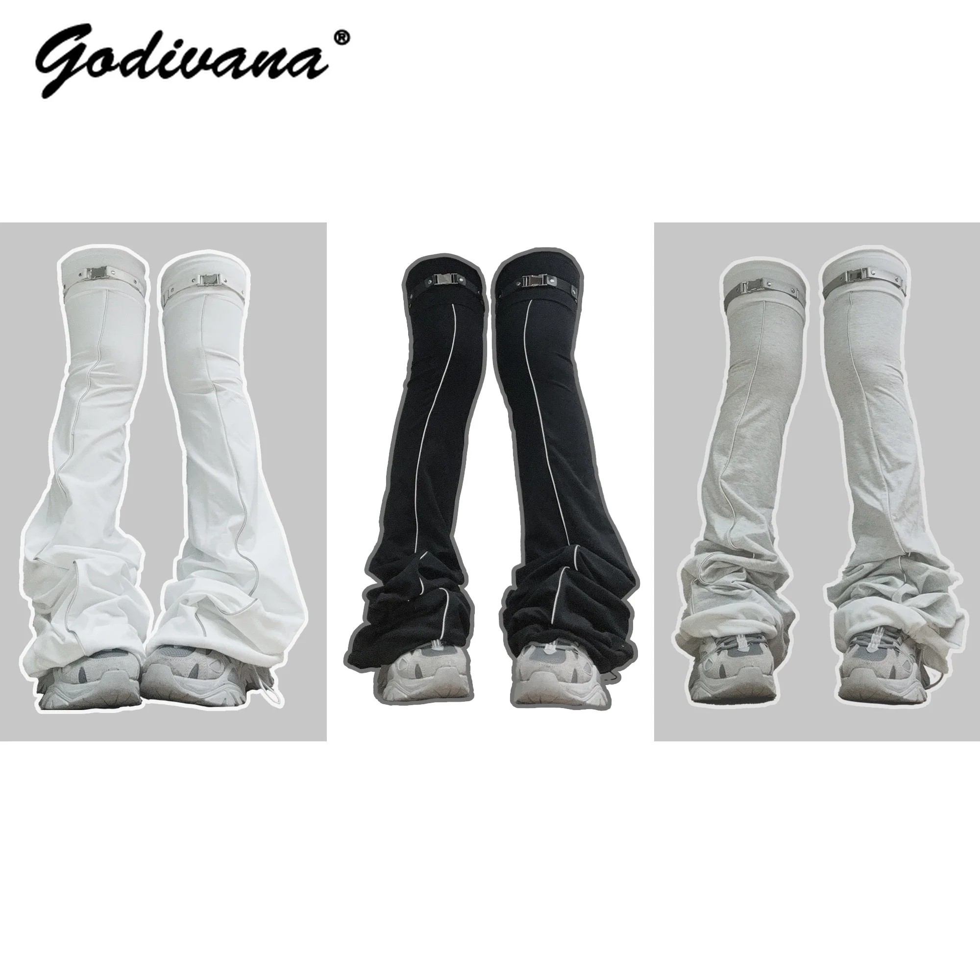 Original Future Function Extra Long Reflective Metal Buckle Folded Leg Cover Female Cool White Black Gray Stockings Leg Warmers