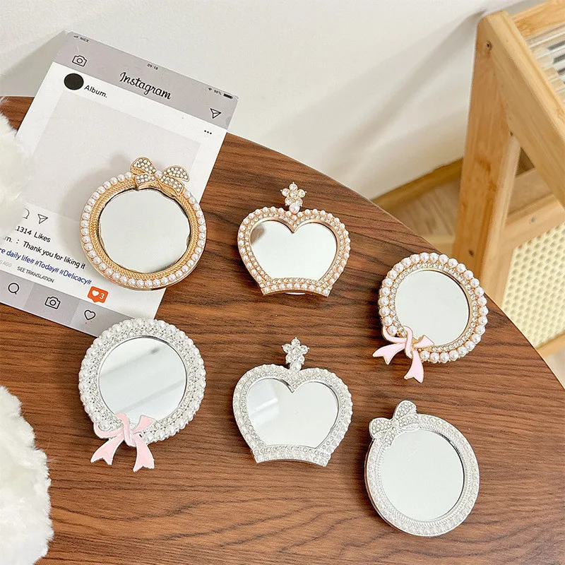 

Держатель для телефона с зеркалом и стразами, раскладная подставка-кольцо, кольцо-держатель для пальца для iPhone 16/17, подставка-кронштейн для мобильного телефона