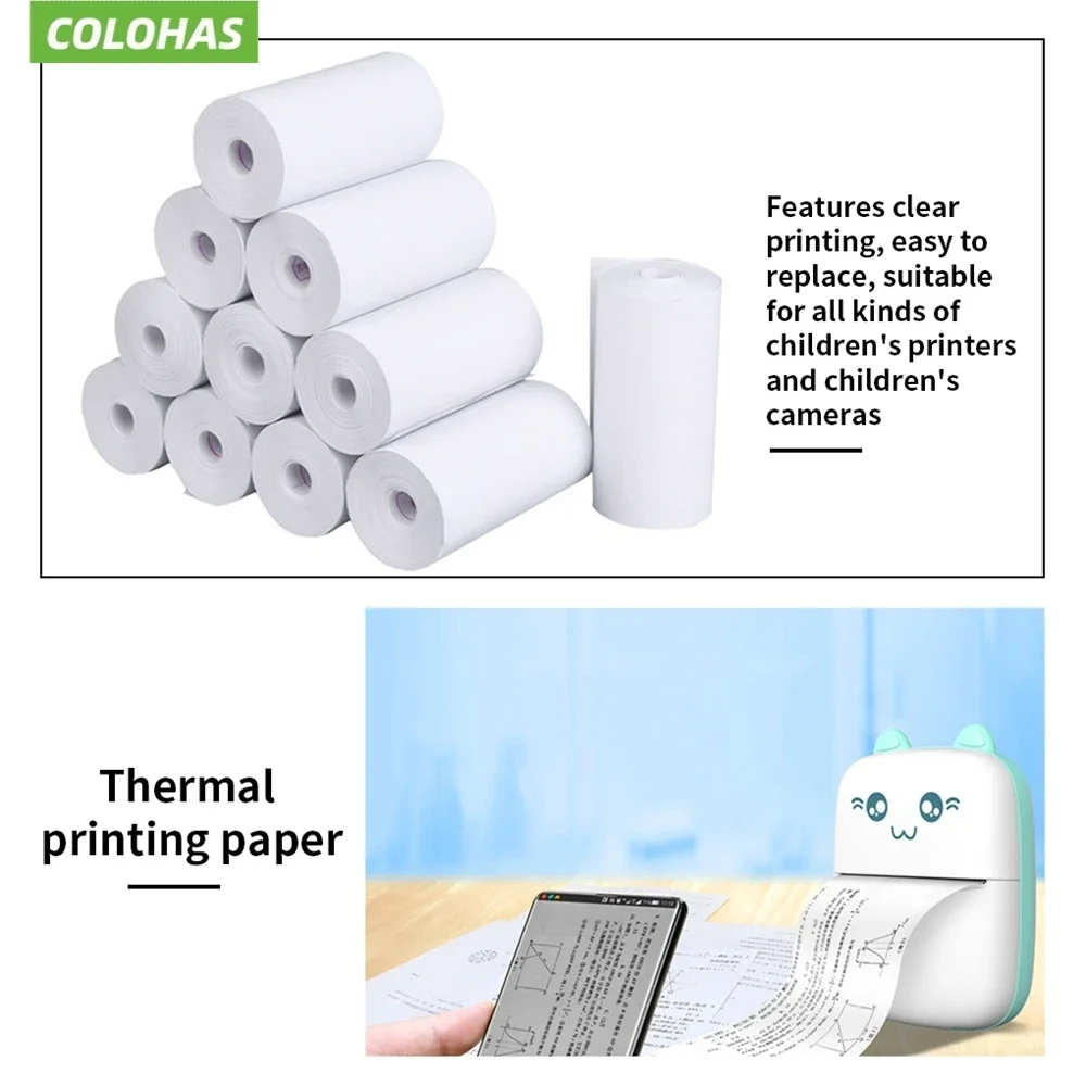 Papel térmico para câmera de impressão instantânea, branco, câmera infantil, papel de impressão, acessórios de substituição, peças, 57x25mm, 15 rolos