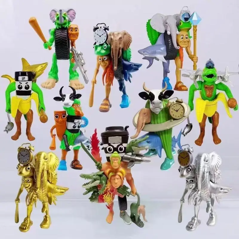 Funny Brainrot Toys, Fusion Monster Anime Figurine, Elephant Wheel, Banana Monkey Desk Decor