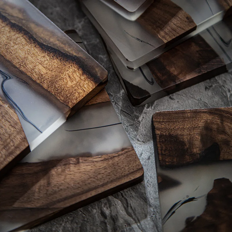 Insulated Wooden Tray Walnut Frame Resin Coaster Ink Nordic Style Tea Cup Holder Epoxy Resin Pot Holder Insulation Pad