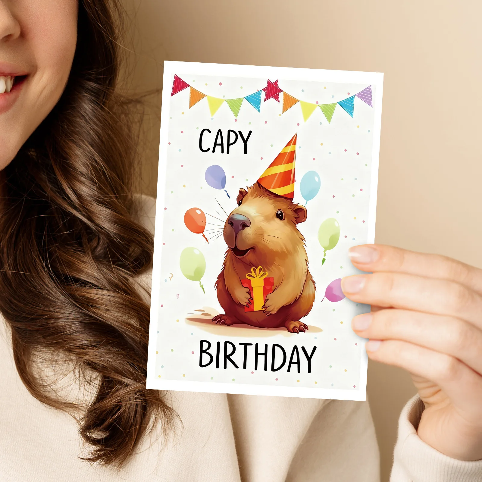 Cartoon Kindliche Wünsche Dekoration Grußkarten Niedliche Capybara Alles Gute zum Geburtstag Grußkarte mit Umschlag Set