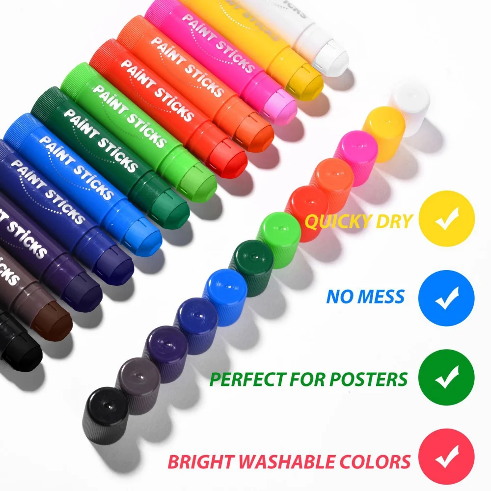 12 Colors Wax Crayon Solid Gouache Stick Water-based Quick Dry Washable Children Painting Stick Graffiti Colouring Art Supplies