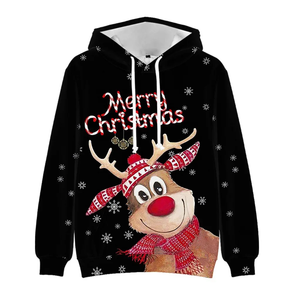 2023 Autumn and Winter Sweater Christmas Sweater Christmas Hat Santa Claus Digital Print Hoodie Sweater Men and Women A01