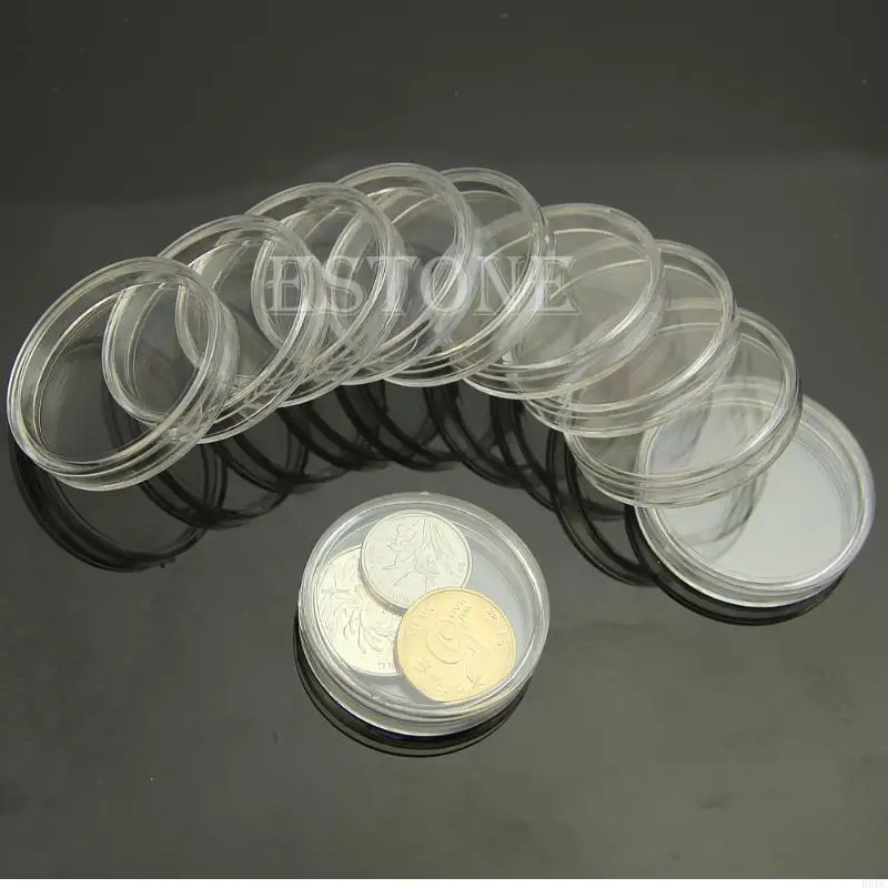 

B0KC 10pcs Applied Cround Clear Case Case Coin Storage Capsules держатель круглый пластик 37 мм