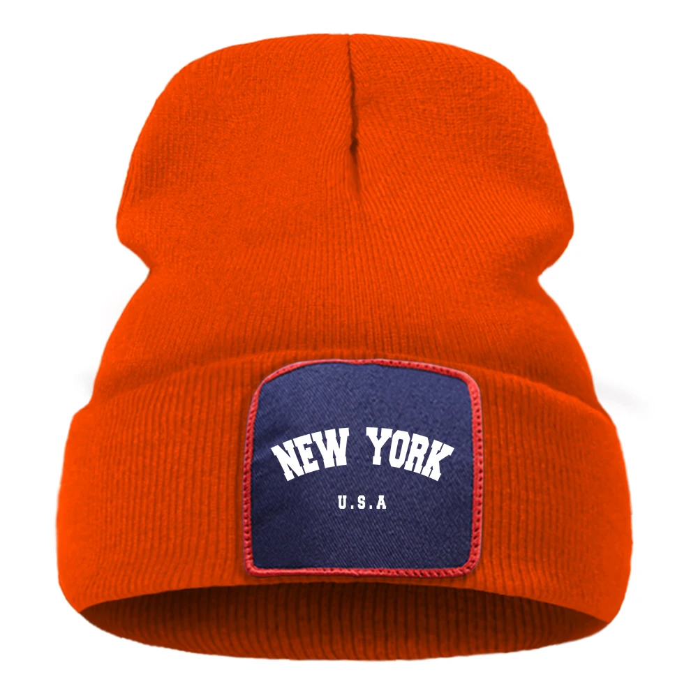 New York City U.S.A Print Male Bonnet Hats Casual Street Knitted Cap Autumn Winter Warm Balaclava Fashion Creativity Mans Beanie