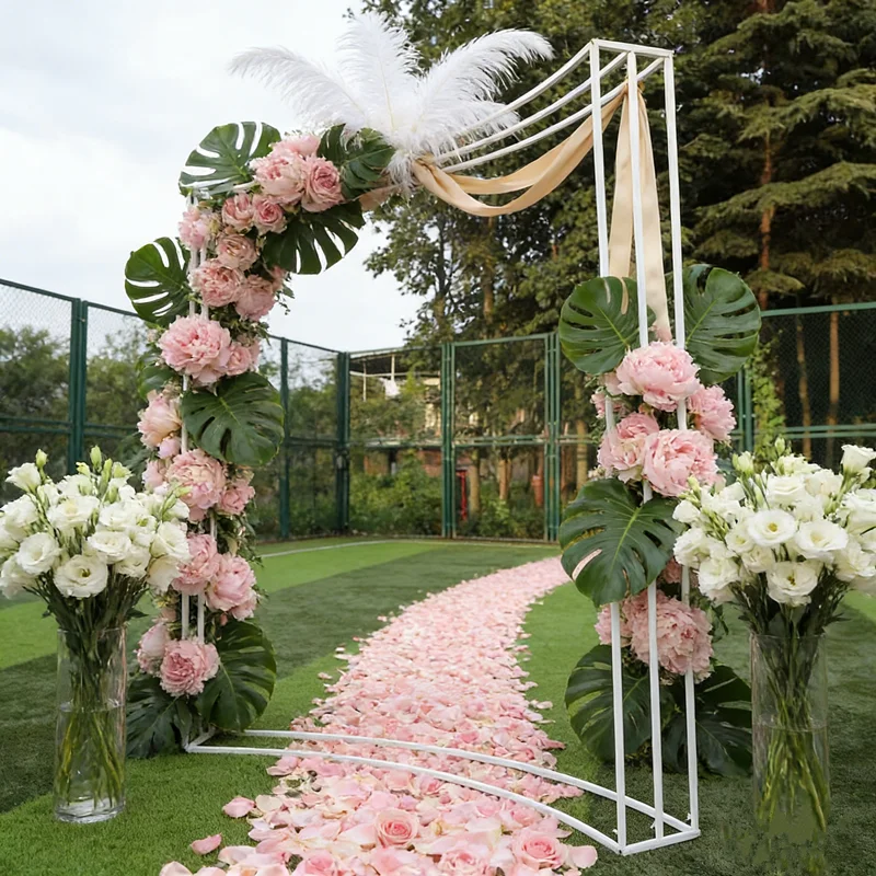 

Свадебная изогнутая квадратная арка, дверь, уличный десертный стол, фон, декоративный жемчужный фон, рама, вуаль, подставка для цветов