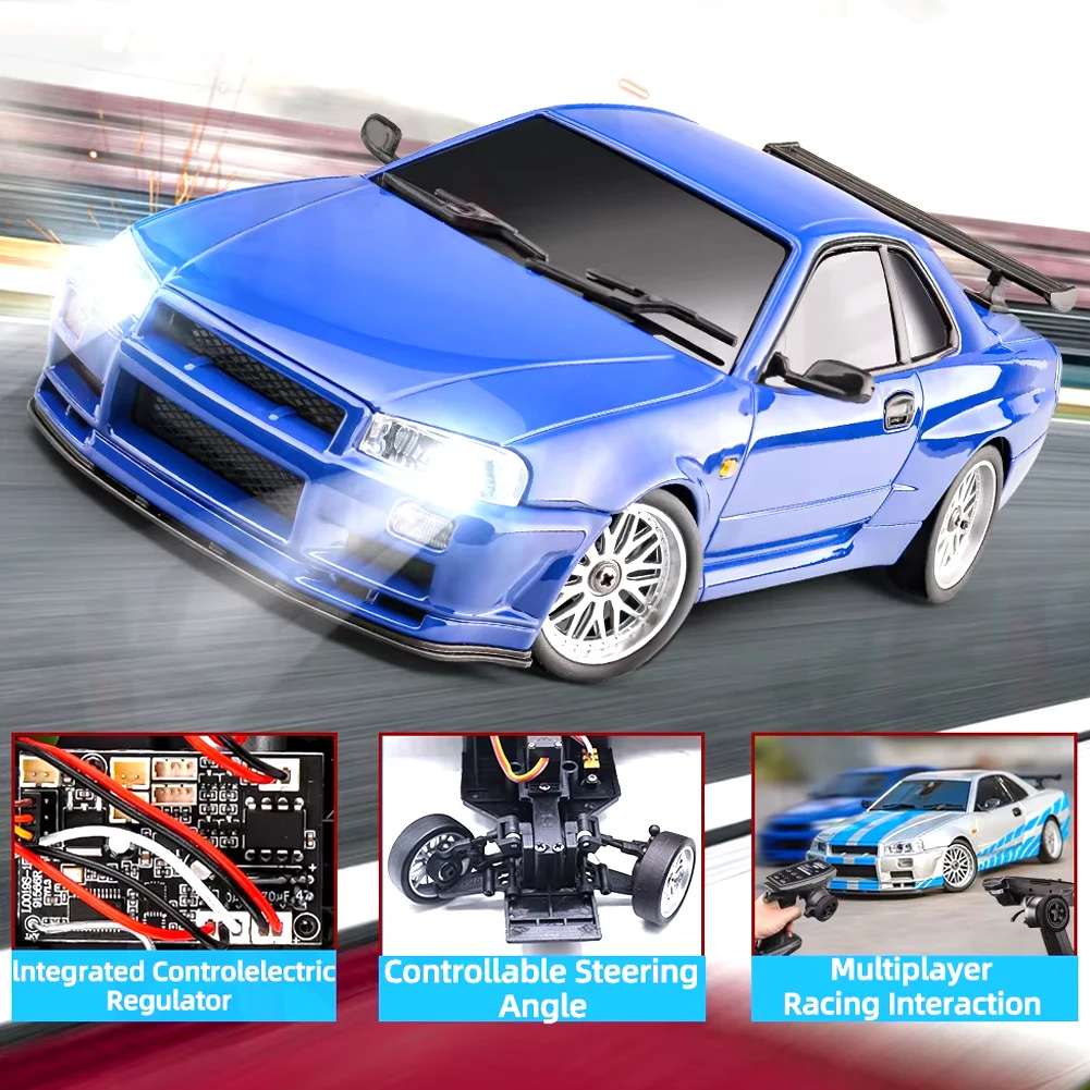 

LDRC 1899 1/18 RC Drift Car LD1899 GTR Mode R34 2.4GHz RWD with Gyroscope Alloy Body Shell Boys Racing Birthday Gift Car
