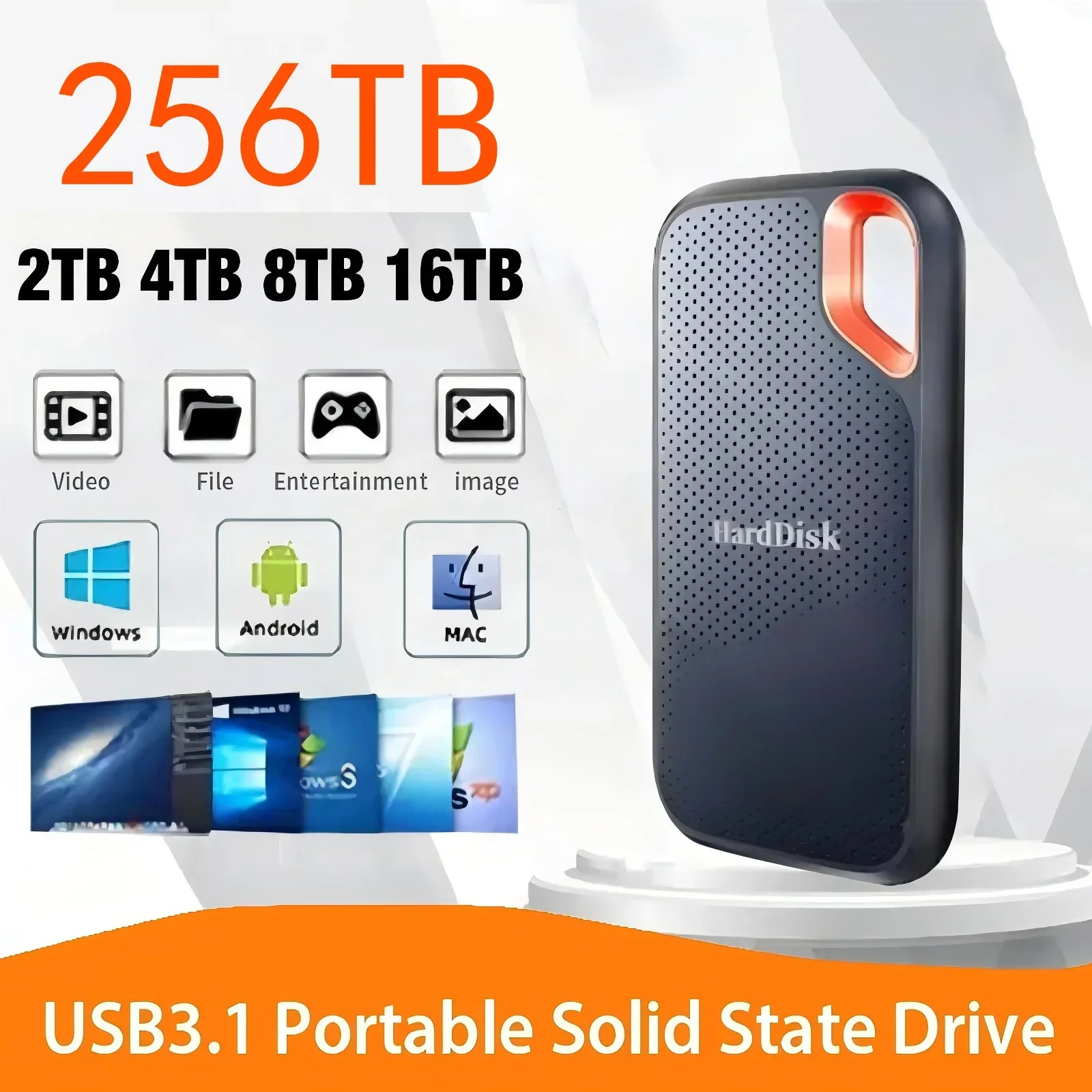 محرك الأقراص الصلبة الخارجي 2 تيرا بايت SSD محمول عالي السرعة محرك الحالة الصلبة 256 تيرا بايت سعة كبيرة جهاز تخزين القرص الصلب لأجهزة الكمبيوتر المحمولة/الكمبيوتر