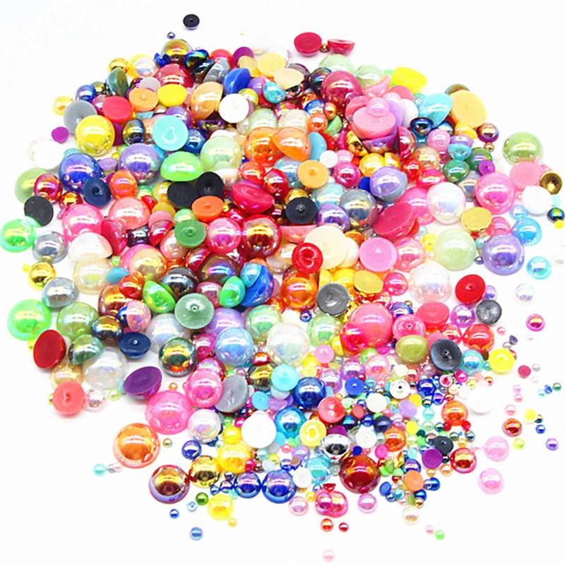 Factory wholesale price 10mm 8mm 6mm 4mm AB Color Imitation Pearls Craft Half Round Flatback Beads Nail  DIY Decoration