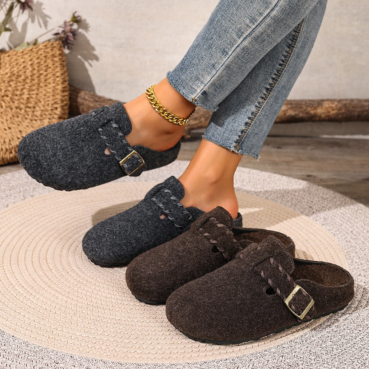 

2025 женские тапочки, весенне-осенние повседневные сандалии, теплые удобные тапочки без шнуровки на плоской подошве, модные шлепанцы без шнуровки, женские шлепанцы