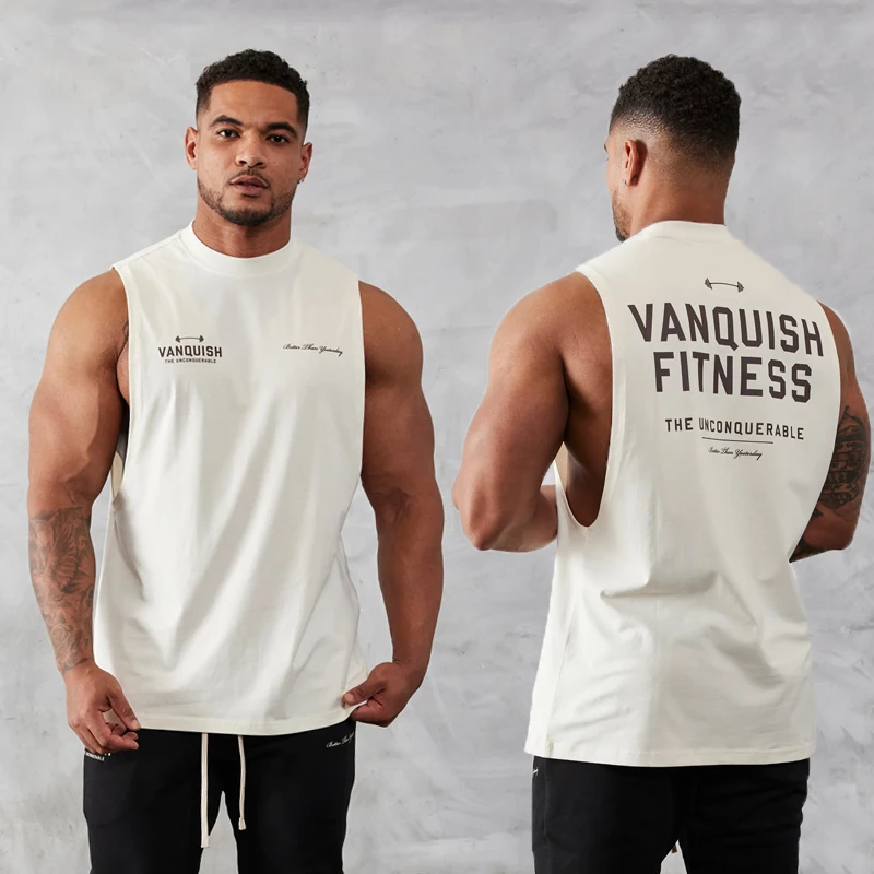 Men Vest Vintage Oversized Sleeveless T-Shirt New Summer Gym Sports Fitness Cotton Round Neck Vest Casual Fashion Men\'s Clothing