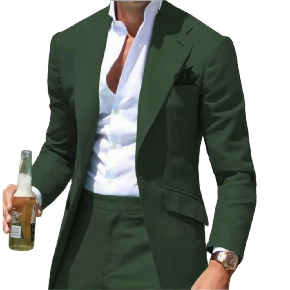 

Peak Collar Men Suits Slim Fit Notched Green Mens Suit Blazers Jackets Pants 2 Piece Formal Causal Business Wedding Groom Wear