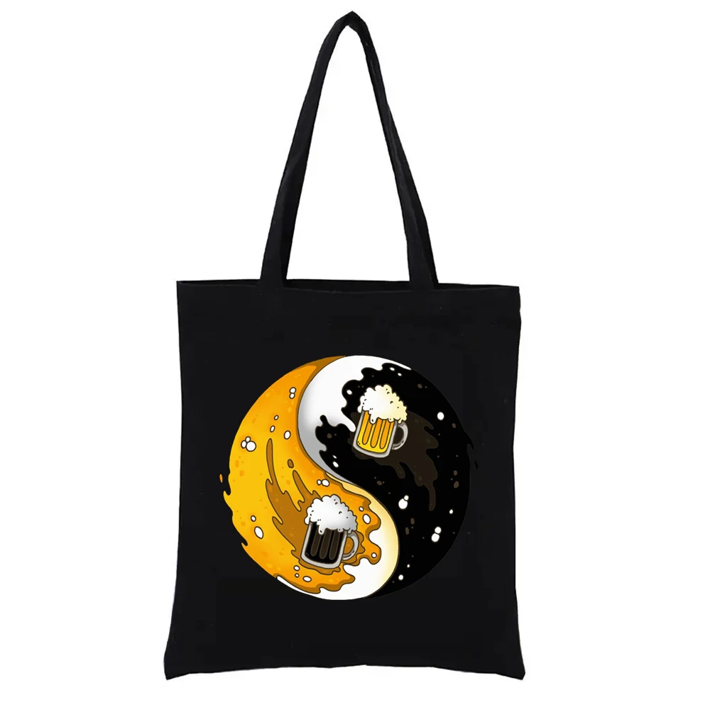 Ying Yang Fire Water Drago Graphic Print Shopping Bags Geek Series Canvas Tote Bag Aesthetic Funny Women\'s Handbags for Women