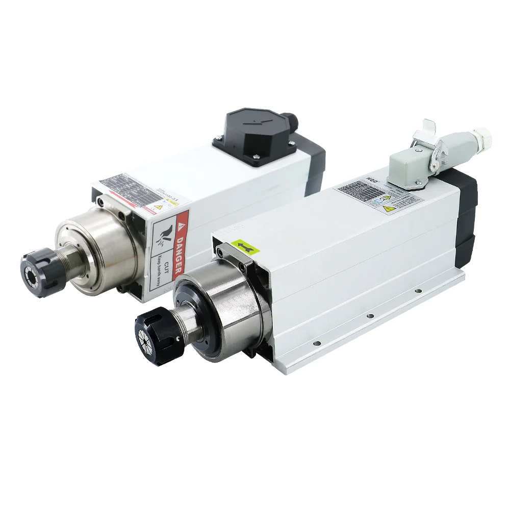 Square Air-Cooled 3.5kw 18000rpm ER25 Spindle Motor 220V 300HZ Metal Junction Box Connector Plug for CNC Engraving Machine