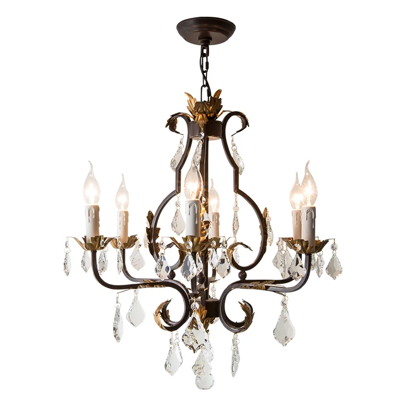 Custom French iron crystal chandeliers lights dining room candle bedroom American living room crystal pendant lamp deco fixtures