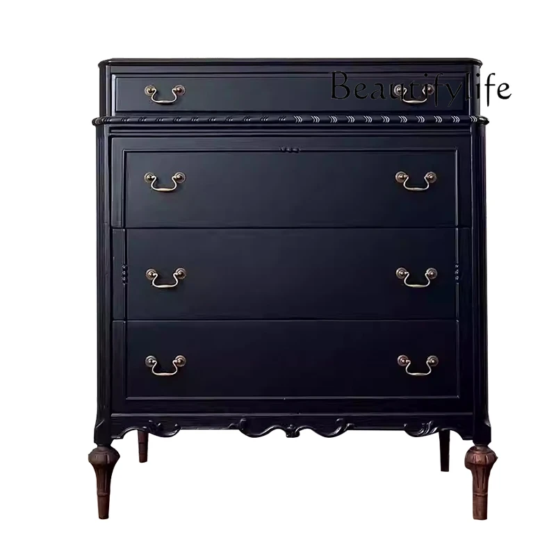 

French retro solid wood bucket cabinet American wind bed tail storage cabinet black classic bucket cabinet against the wall