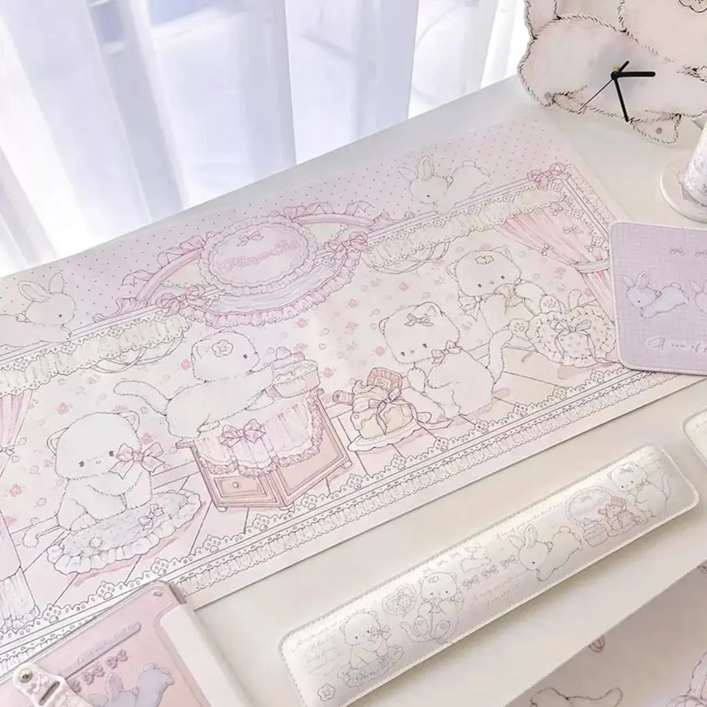 Pink Kawaii Cat Office Desk Mat Computer Keyborad Large Rubber Mouse Pad Cute Cartoon Design Mousepad House decoration Gift