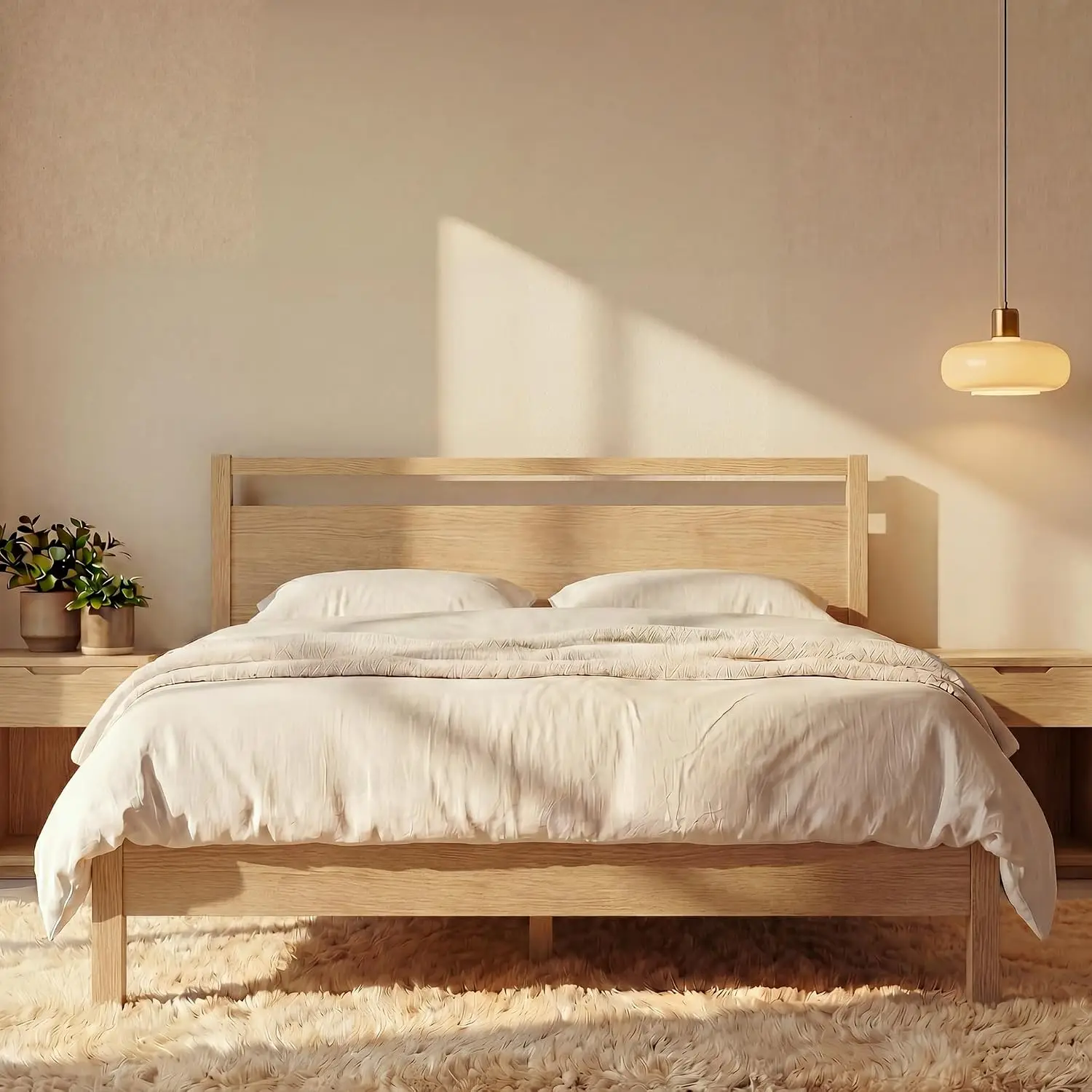Wood Platform Bed Frame With Headboard, Noise Free, Under Storage, No Box Spring, Easy Assembly, Twin, Customized
