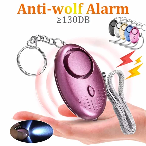 안전 보호 경고 자기 방어 경보, 130dB 늑대 방지, 여성 SOS 보안 비상 LED 자기 방어 키체인 용품 가제트