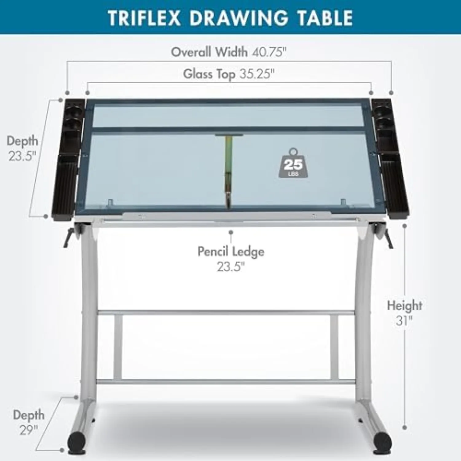 Triflex Drawing Table, Sit to Stand Up Adjustable Office Home Computer Desk, 35.25