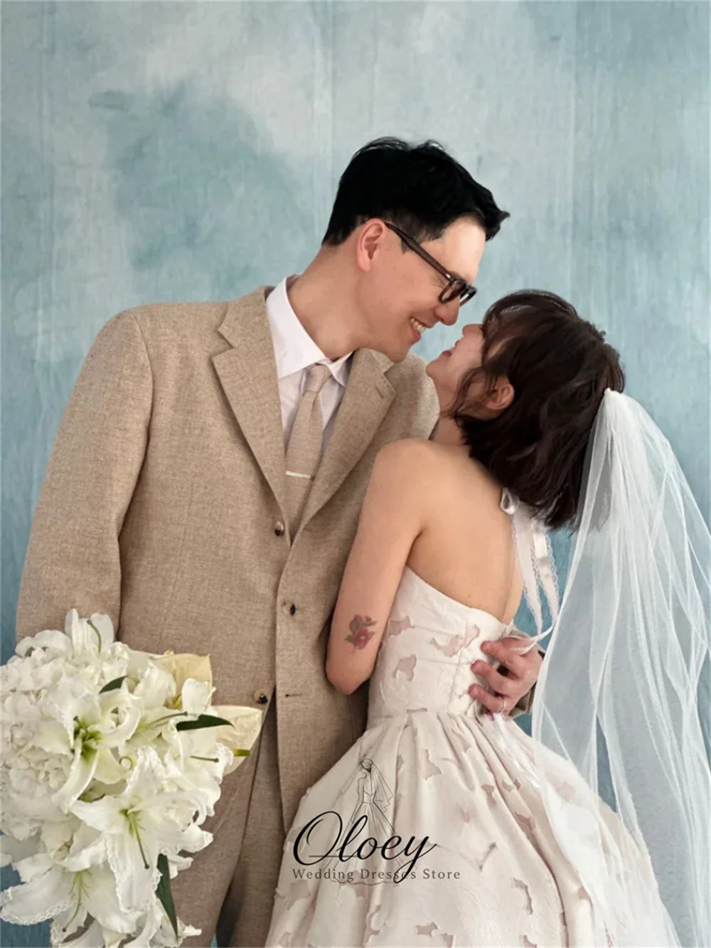 OLOEY Stylish Sweetheart Collar Korea Wedding Dress Photo Shoot Sleeveless Lace A-Line Japanese Garden Bridal Gown Customized