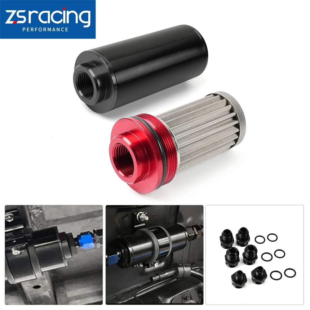 

Universal 44MM 60 Micron/ 50MM 100 Micron Inline Fuel Filter With 6AN 8AN 10AN Adapter Aluminum For Filtering FRG019