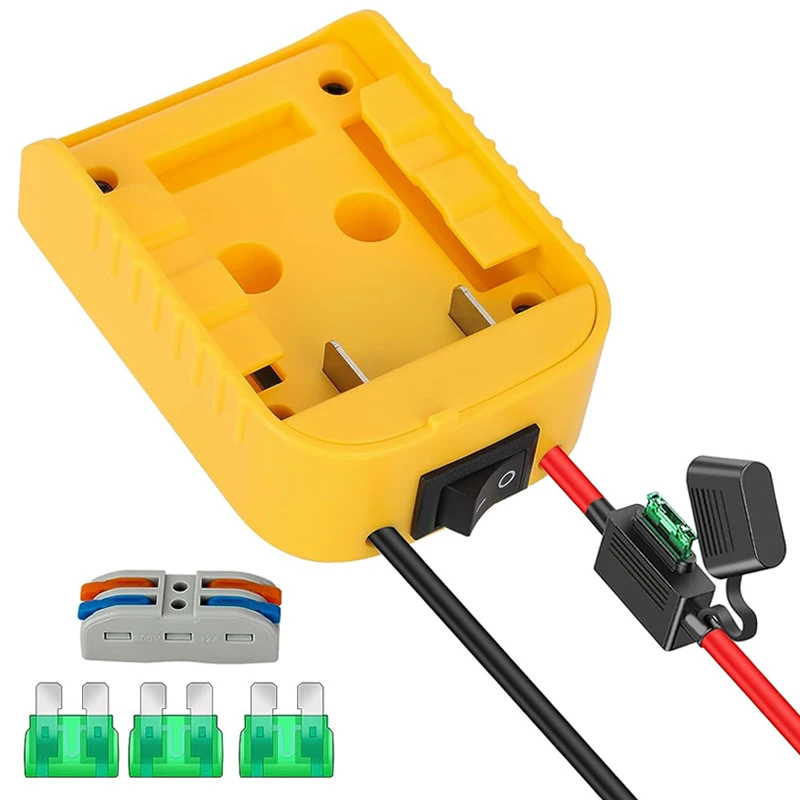 Adattatore per ruote di alimentazione per batteria al litio Dewalt 18V 20V con fusibile interruttore connettore di alimentazione a filo 12AWG per