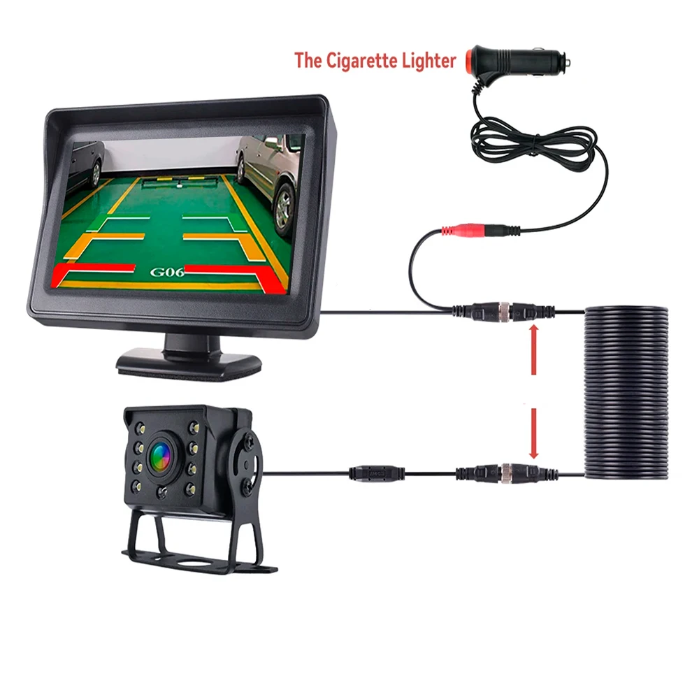 

Parking Car Rear View Camera with Monitor 4.3 Inch HD Screen LED Security Truck CCD HD Bus RV Trailer Easy Installation