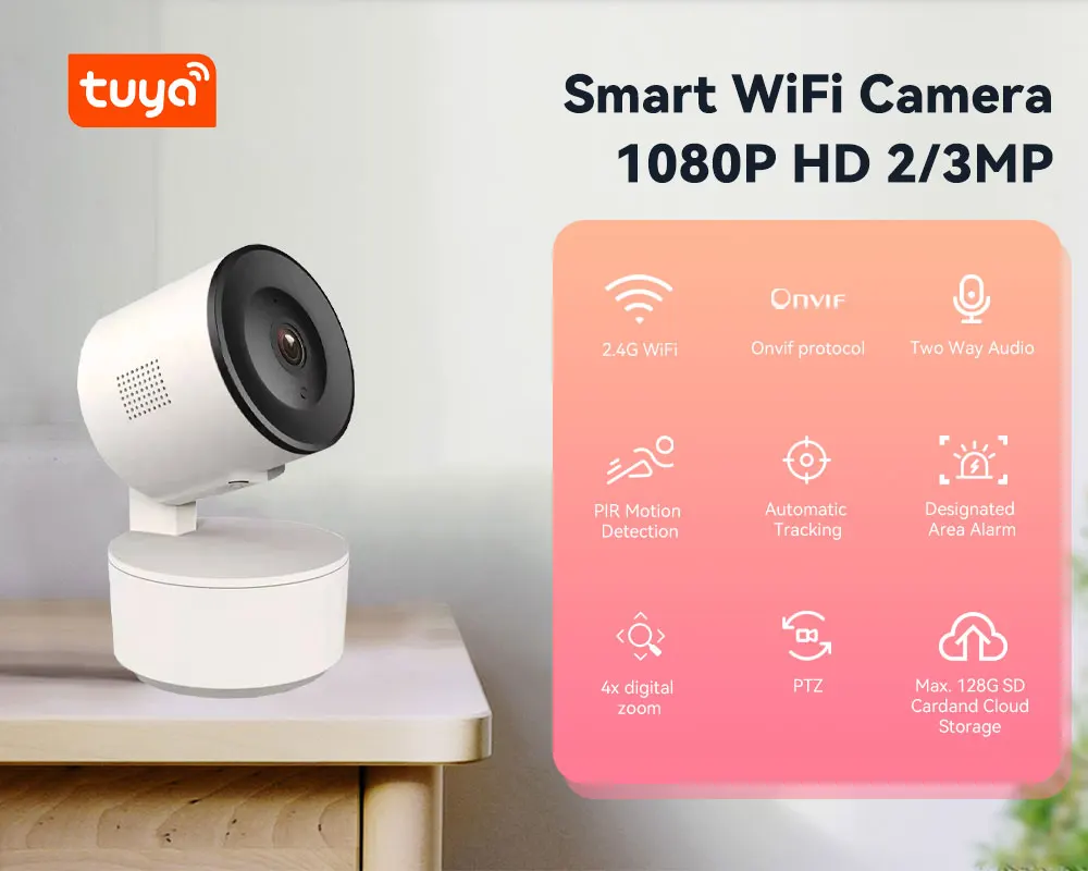 

Tuya Wifi Smart Camera 1080P Indoor Motion Detecting 360 Degree Security Surveillance Camera Cellphone App Moving-Tracking