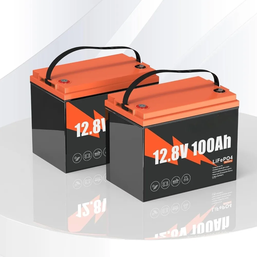 

2 шт., литиевая батарея LiFePO4, 12 В, 100 Ач, литий-железо-фосфатная батарея группы 24, BMS 100 А, низкая температура, легкий вес, быстрая зарядка