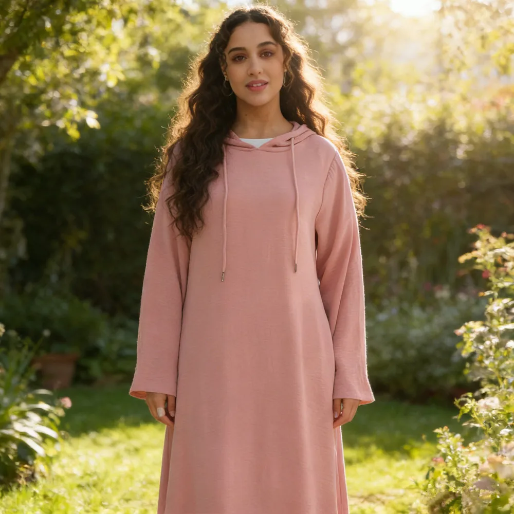 

Повседневное женское мусульманское платье-роба из Дубая, Абайя для Рамадана, турецкий кафтан с капюшоном, Джеллаба для Ид, исламская одежда, платья