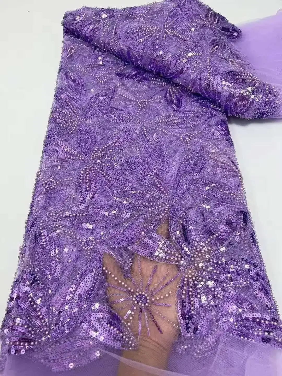 

2025 Net Lace Fabrics With Sequins For Evening Dresses Latest French Beaded Tulle Lace Fabric High Quality African