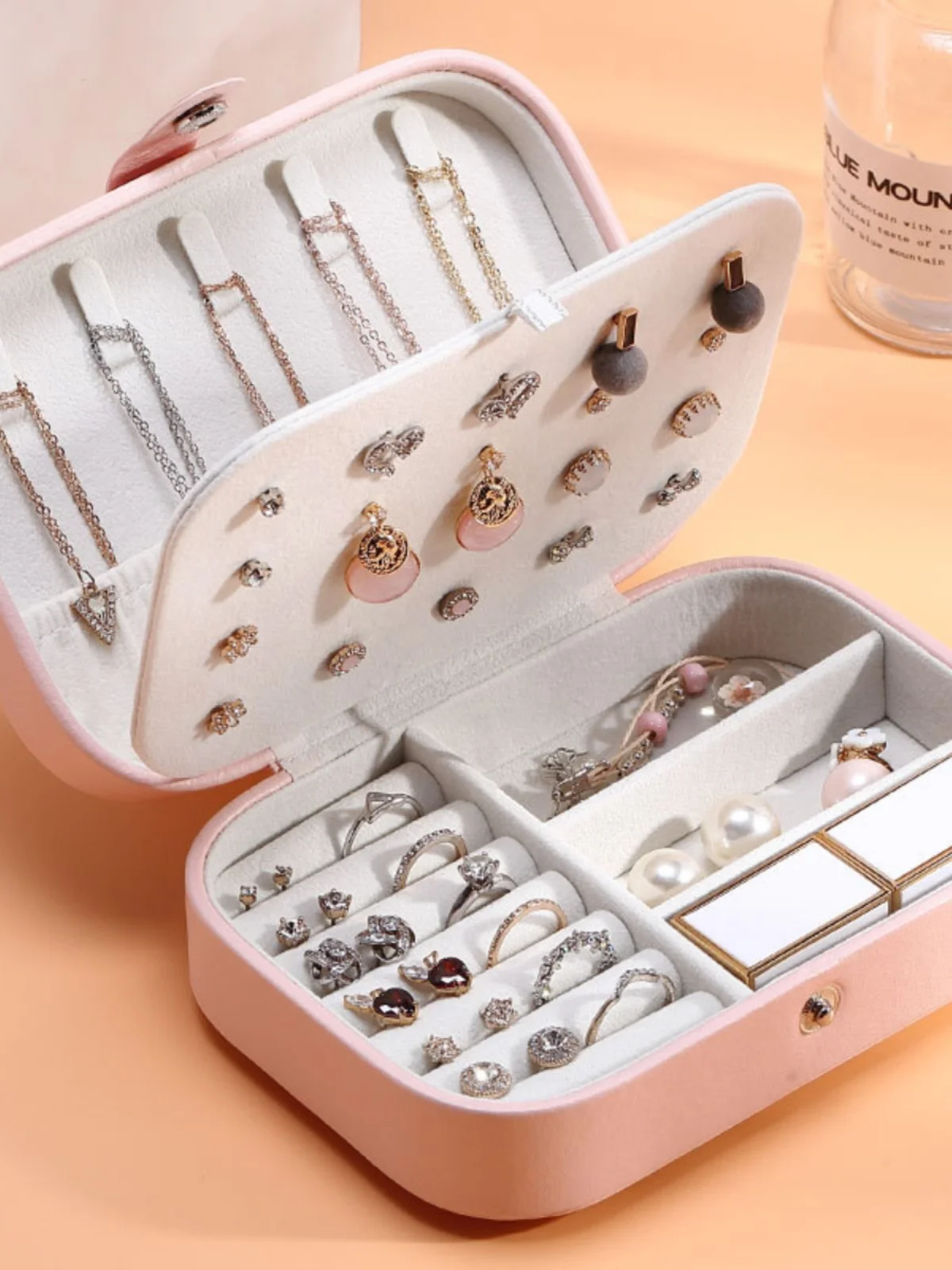 

Portable Double Layer Jewelry Storage Box Earring Ring Velvet Jewelry Box Cact Faion Accories Organizer Caseace