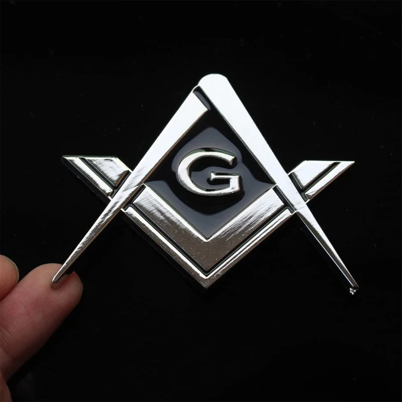 Masonic silver compass and square G symbol car badge with sticker